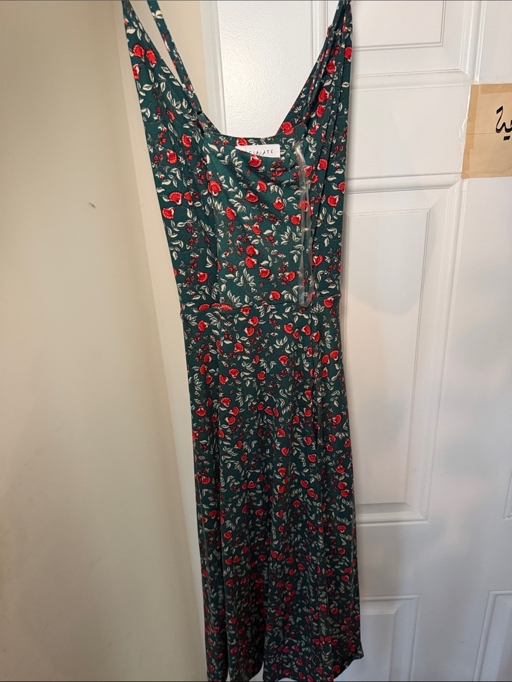 Socialite Green Floral Midi Slip Dress with Red Flower Print